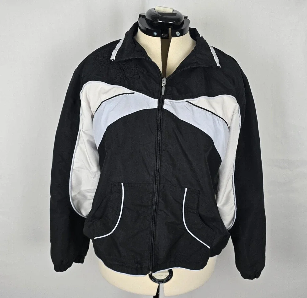 Dunlop Jacket Men's XL Black White Colorbolck Full Zip Up Collar Windbreaker